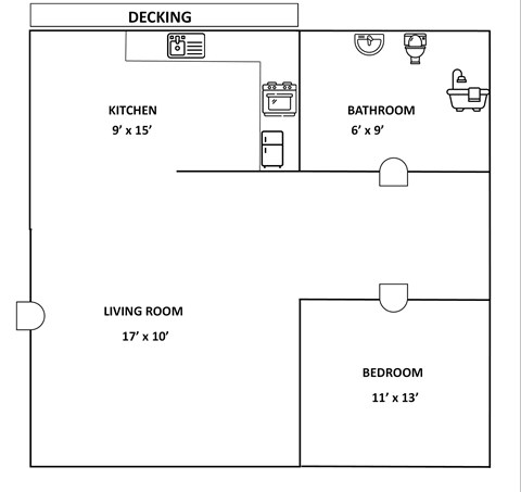 Floor plan for 1 bed, 1 bath, 525 sqft